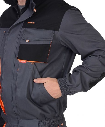 Куртка "МАНХЕТТЕН"короткая темно-серая с оранжевым и черным