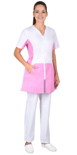 Блуза "ЕВА" женская белая с розовым