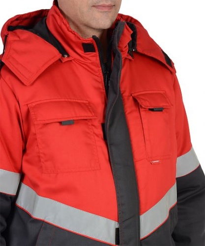 Костюм "НАВИГАТОР" зим.:куртка кор.,п/комб. т.серый с красным и СОП